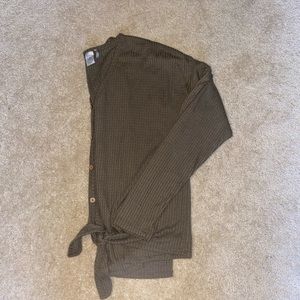 Army green waffle button down long sleeve